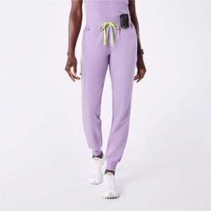 Figs Women's Lilac Jogger Scrub Pants with Neon Accents